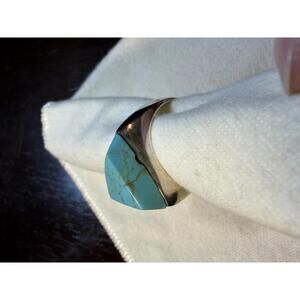 Large Modernist Sterling Silver Wide Band Turquoise Ring size 10